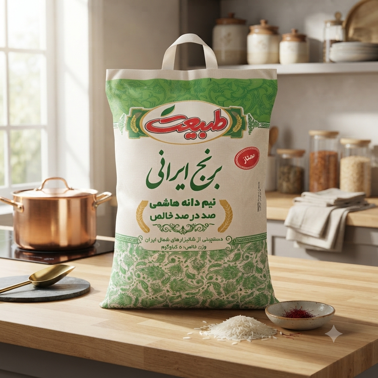 برنج نیم دانه هاشمی طبیعت درجه یک عطری کیسه 5 کیلوگرم
