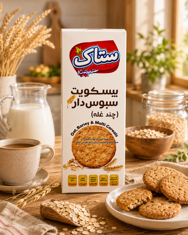 بیسکویت سبوسدار چندغله ساده ستاک ۳۷۰ گرم