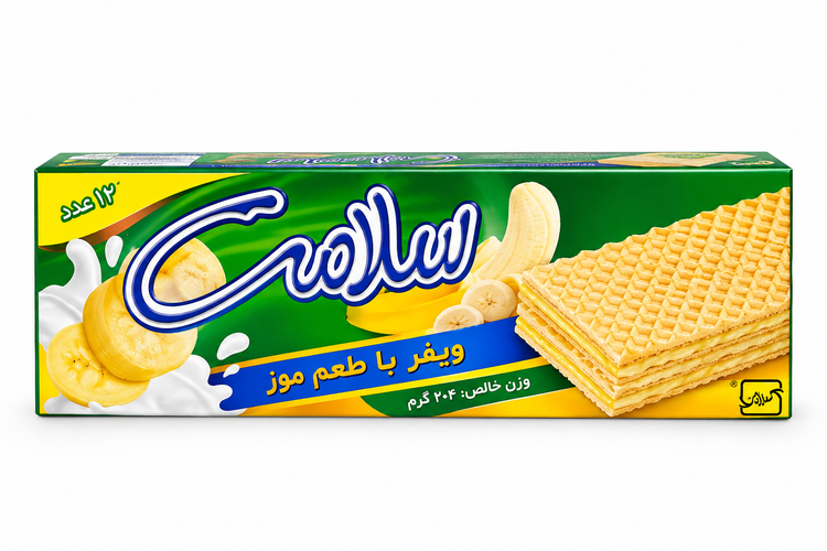 ویفر ۱۲ عددی موزی ۱۶۰ گرم سلامت